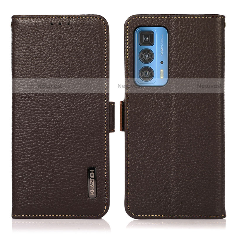 Leather Case Stands Flip Cover Holder B03H for Motorola Moto Edge 20 Pro 5G Brown