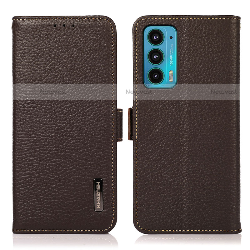 Leather Case Stands Flip Cover Holder B03H for Motorola Moto Edge Lite 5G Brown