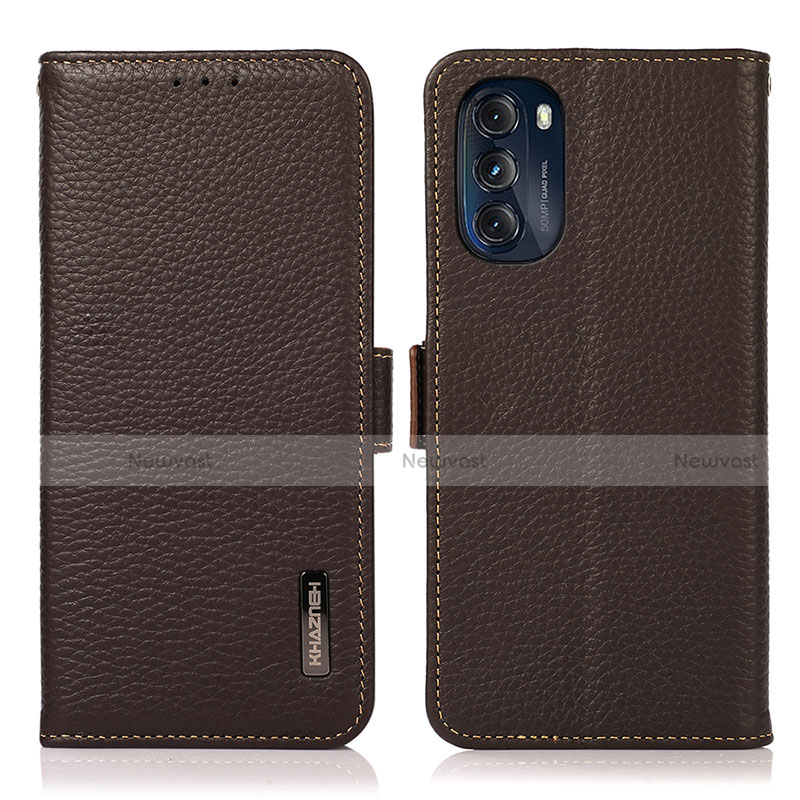 Leather Case Stands Flip Cover Holder B03H for Motorola Moto G 5G (2022) Brown