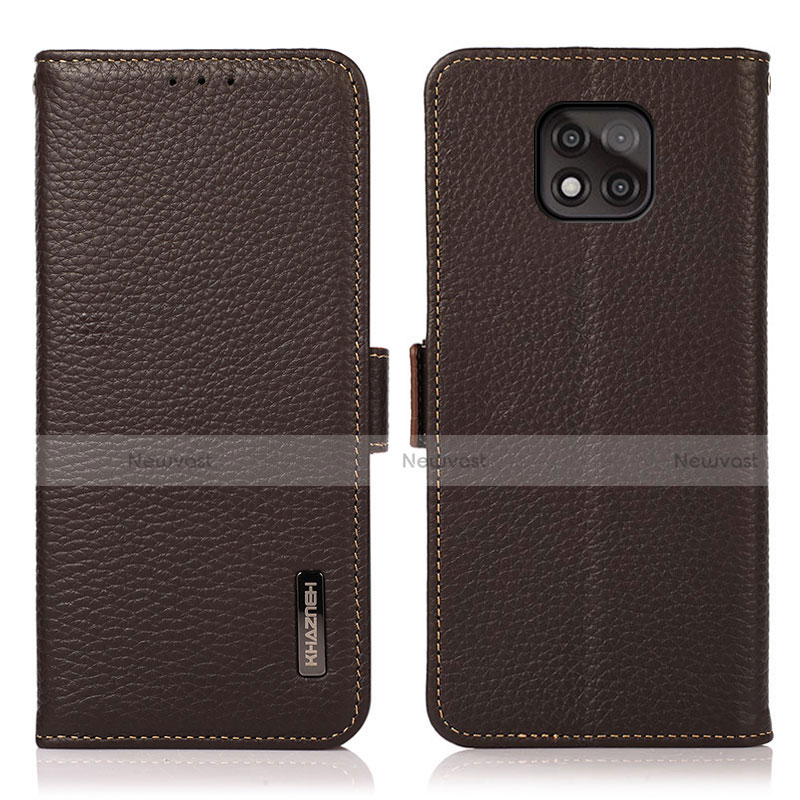 Leather Case Stands Flip Cover Holder B03H for Motorola Moto G Power (2021) Brown