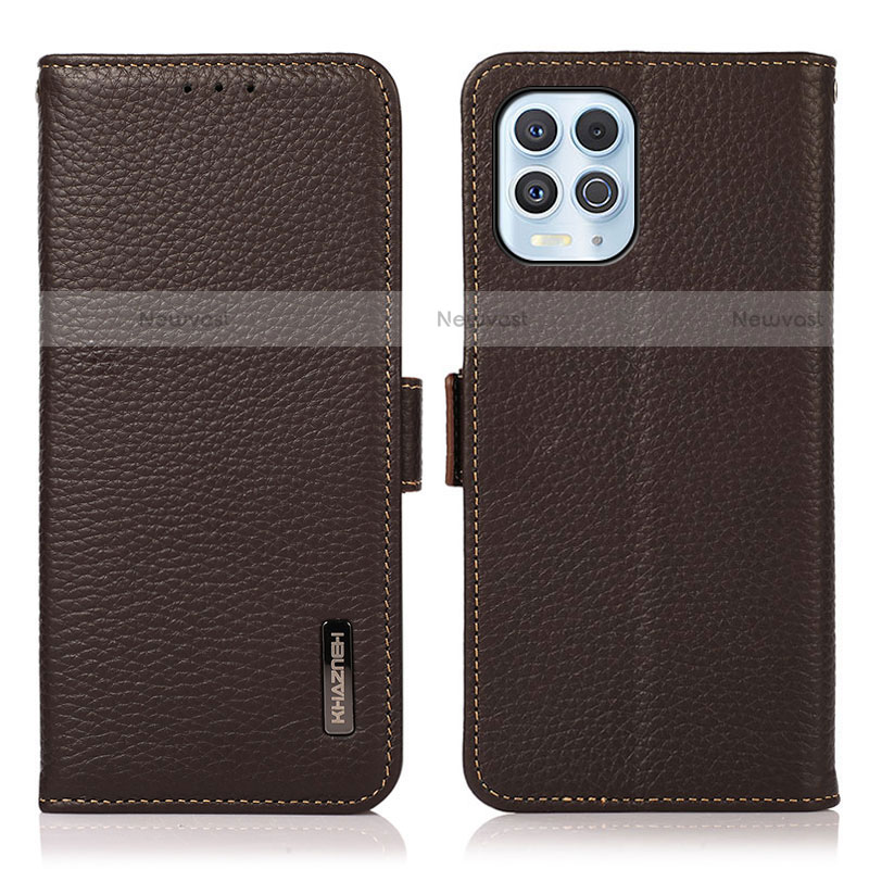 Leather Case Stands Flip Cover Holder B03H for Motorola Moto G100 5G Brown