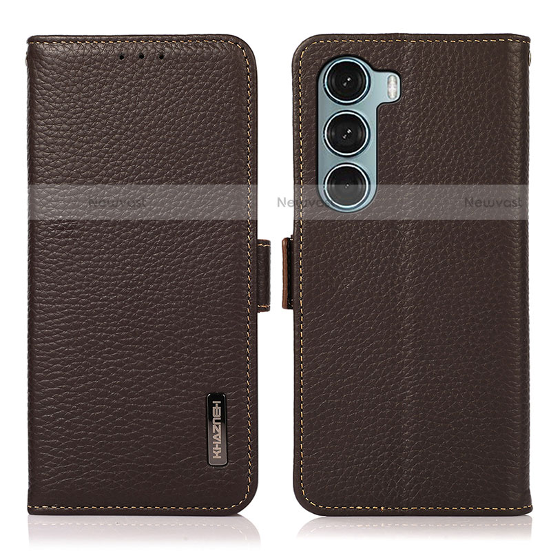 Leather Case Stands Flip Cover Holder B03H for Motorola Moto G200 5G Brown