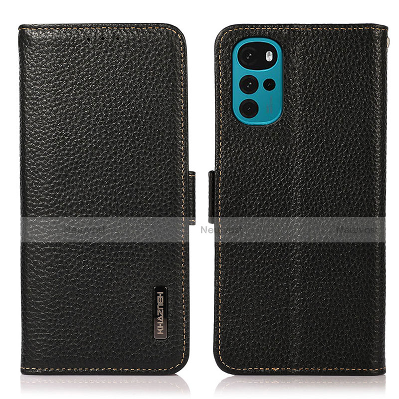 Leather Case Stands Flip Cover Holder B03H for Motorola Moto G22 Black