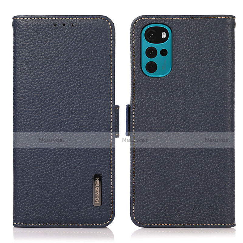 Leather Case Stands Flip Cover Holder B03H for Motorola Moto G22 Blue