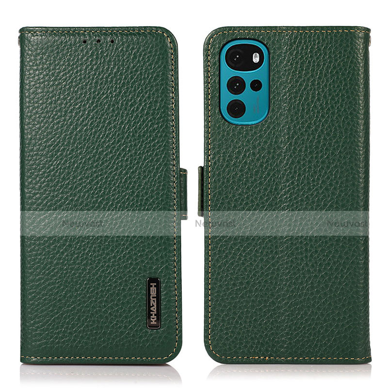 Leather Case Stands Flip Cover Holder B03H for Motorola Moto G22 Green