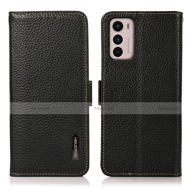 Leather Case Stands Flip Cover Holder B03H for Motorola Moto G42 Black