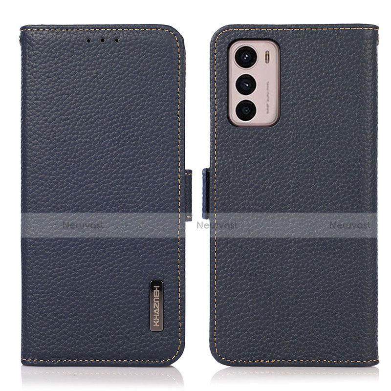 Leather Case Stands Flip Cover Holder B03H for Motorola Moto G42 Blue