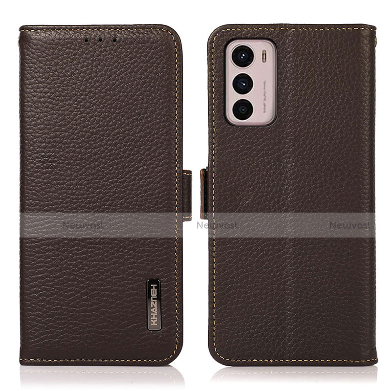 Leather Case Stands Flip Cover Holder B03H for Motorola Moto G42 Brown