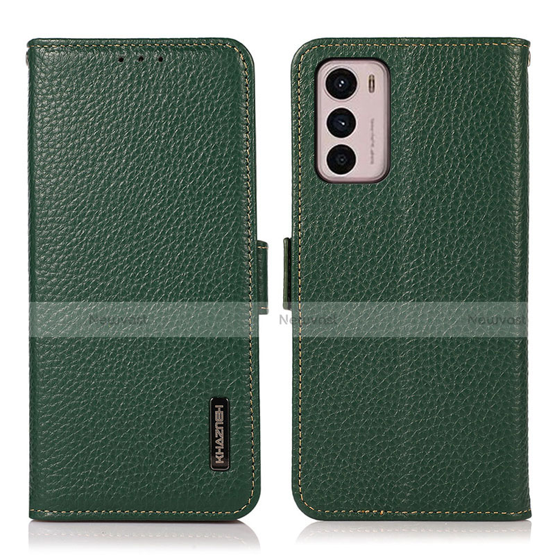 Leather Case Stands Flip Cover Holder B03H for Motorola Moto G42 Green