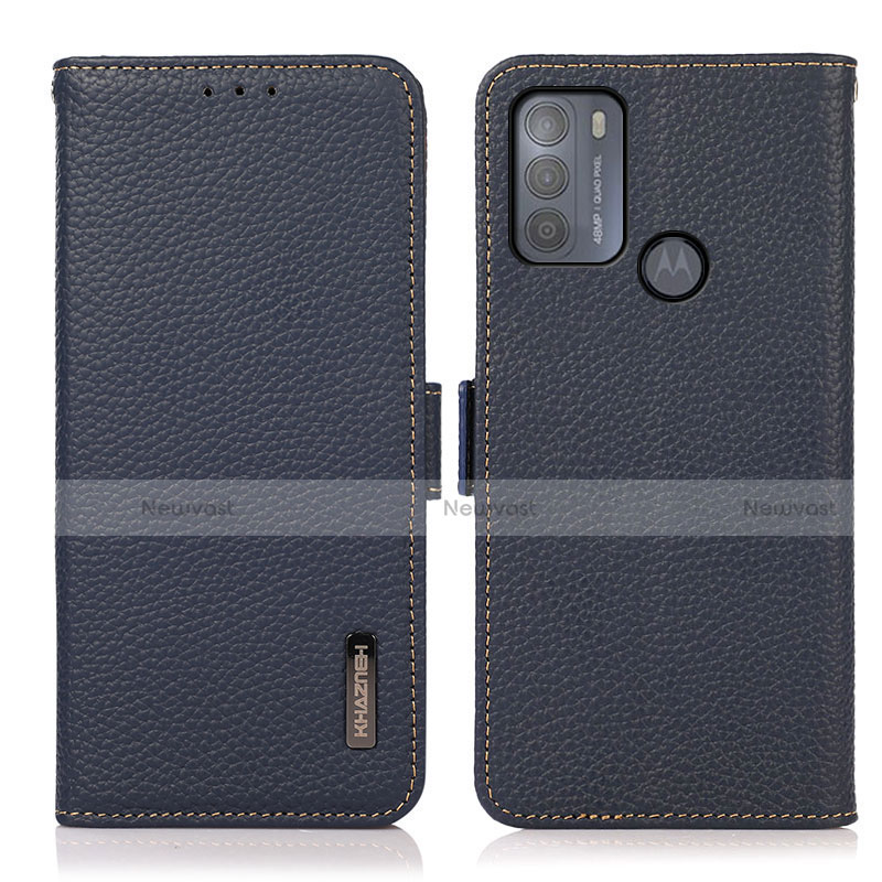 Leather Case Stands Flip Cover Holder B03H for Motorola Moto G50 Blue