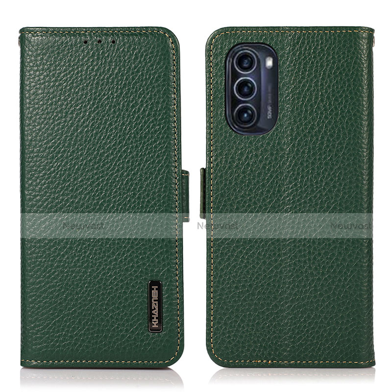 Leather Case Stands Flip Cover Holder B03H for Motorola Moto G52j 5G Green
