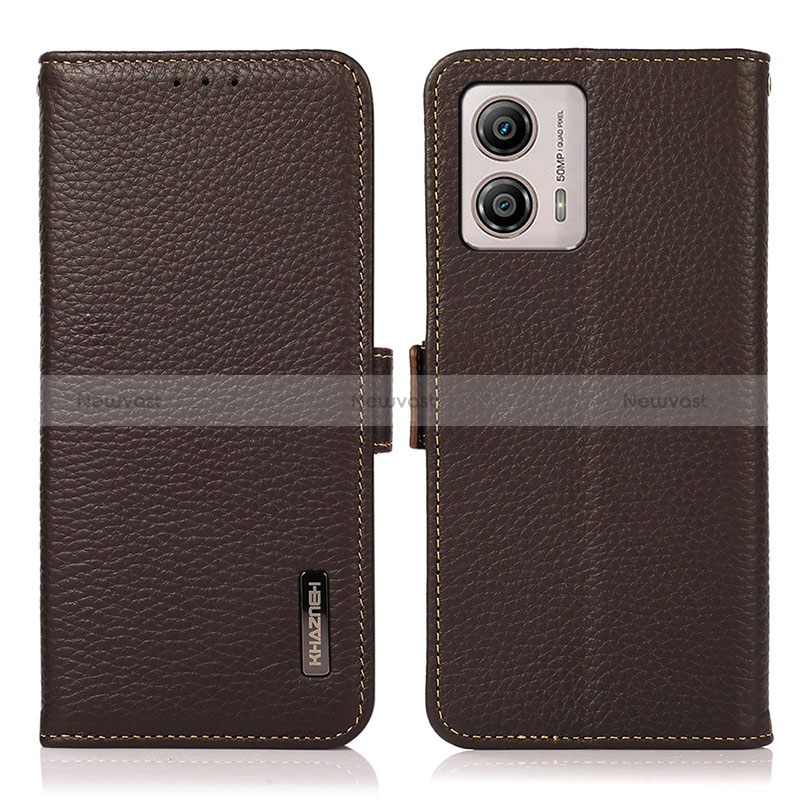 Leather Case Stands Flip Cover Holder B03H for Motorola Moto G53 5G Brown