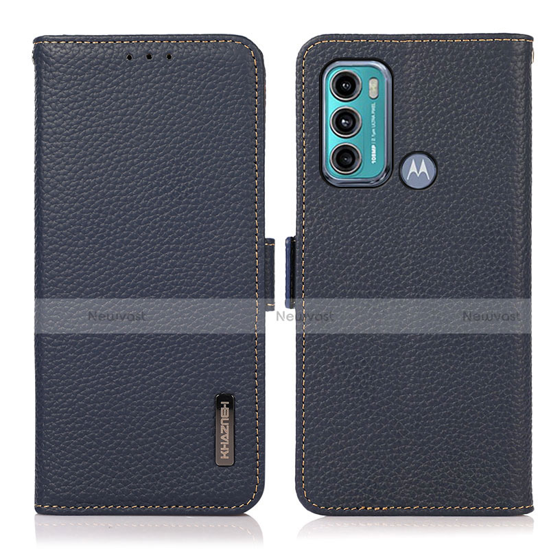 Leather Case Stands Flip Cover Holder B03H for Motorola Moto G60 Blue