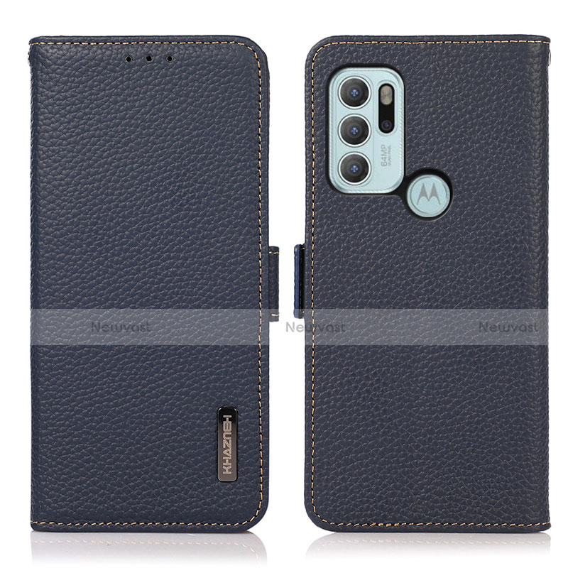 Leather Case Stands Flip Cover Holder B03H for Motorola Moto G60s Blue