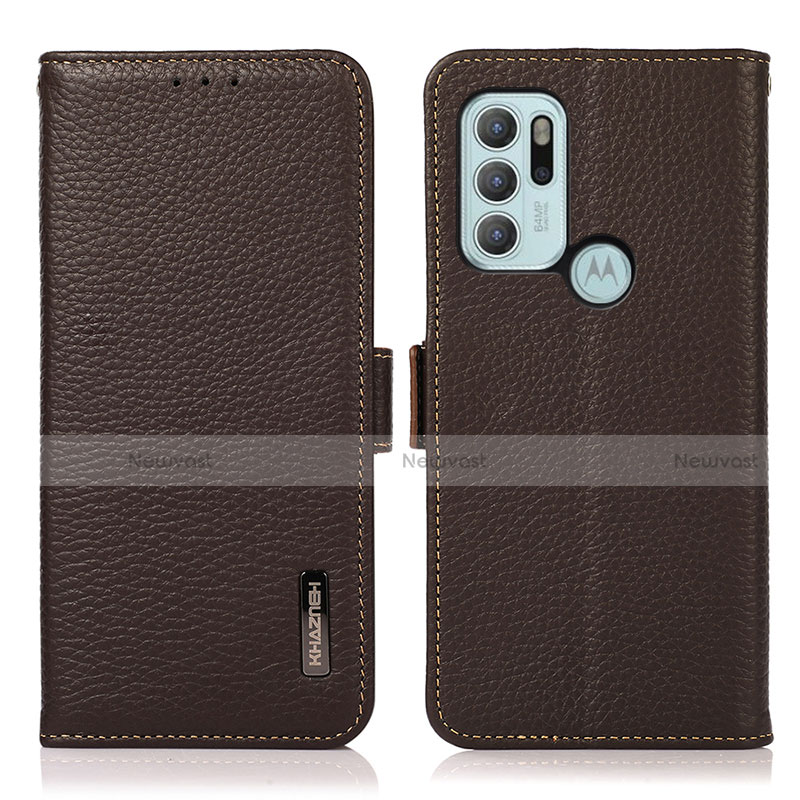 Leather Case Stands Flip Cover Holder B03H for Motorola Moto G60s Brown