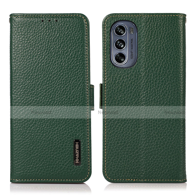 Leather Case Stands Flip Cover Holder B03H for Motorola Moto G62 5G Green