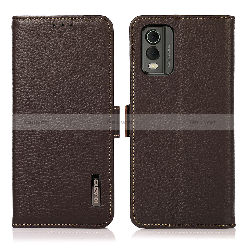 Leather Case Stands Flip Cover Holder B03H for Nokia C32 Brown