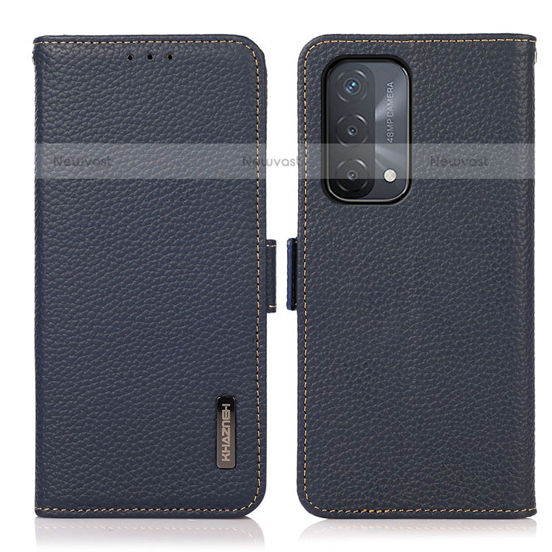 Leather Case Stands Flip Cover Holder B03H for OnePlus Nord N200 5G Blue