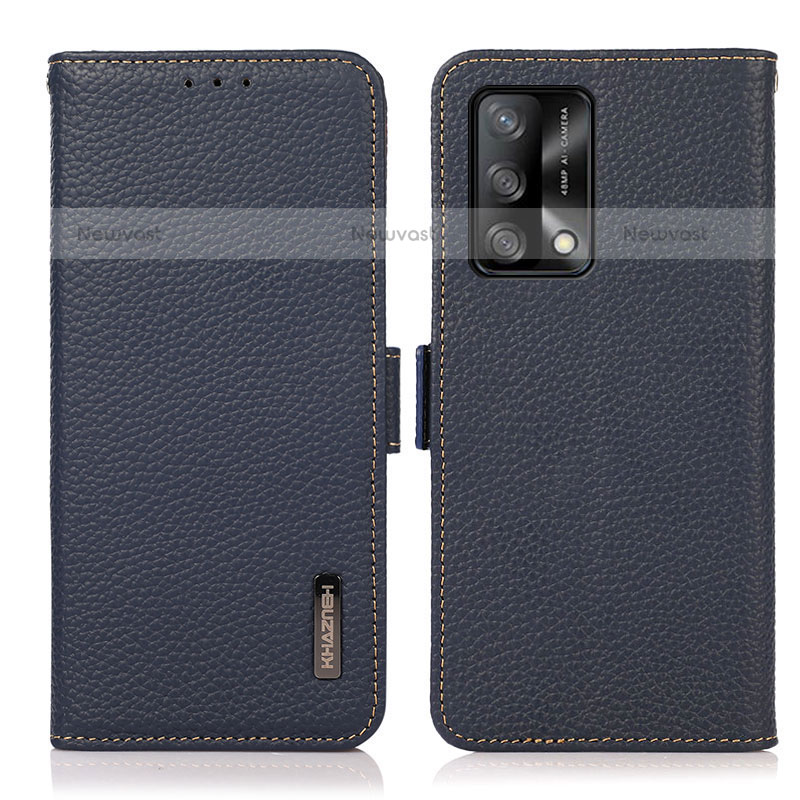 Leather Case Stands Flip Cover Holder B03H for Oppo A74 4G Blue