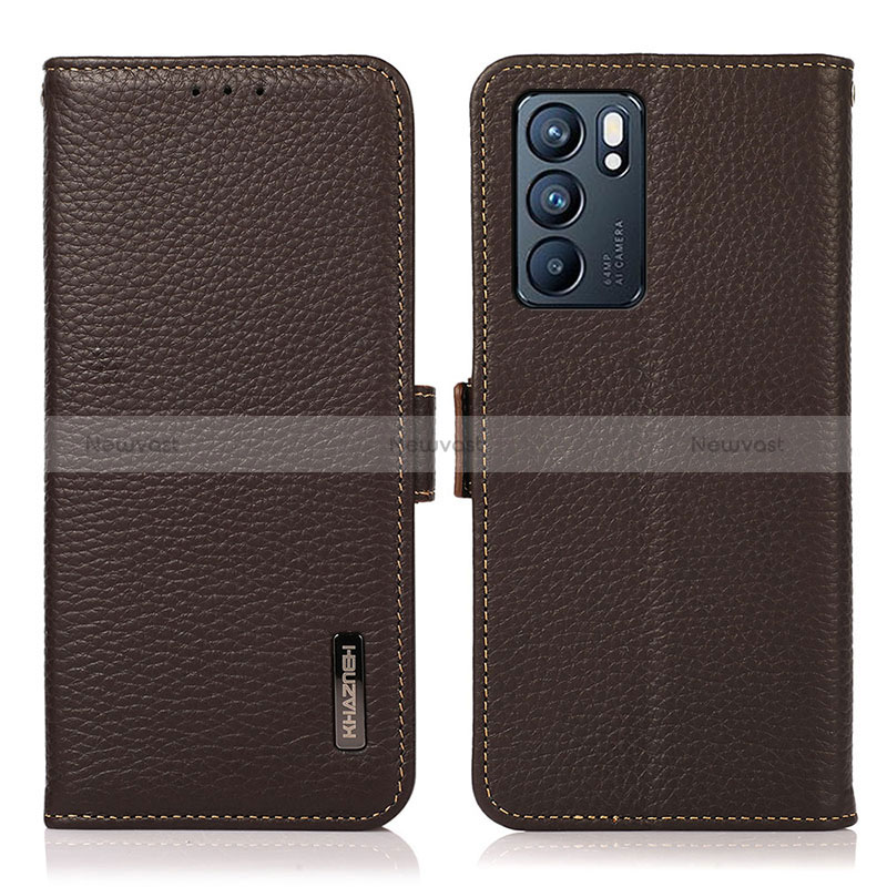 Leather Case Stands Flip Cover Holder B03H for Oppo Reno6 5G Brown