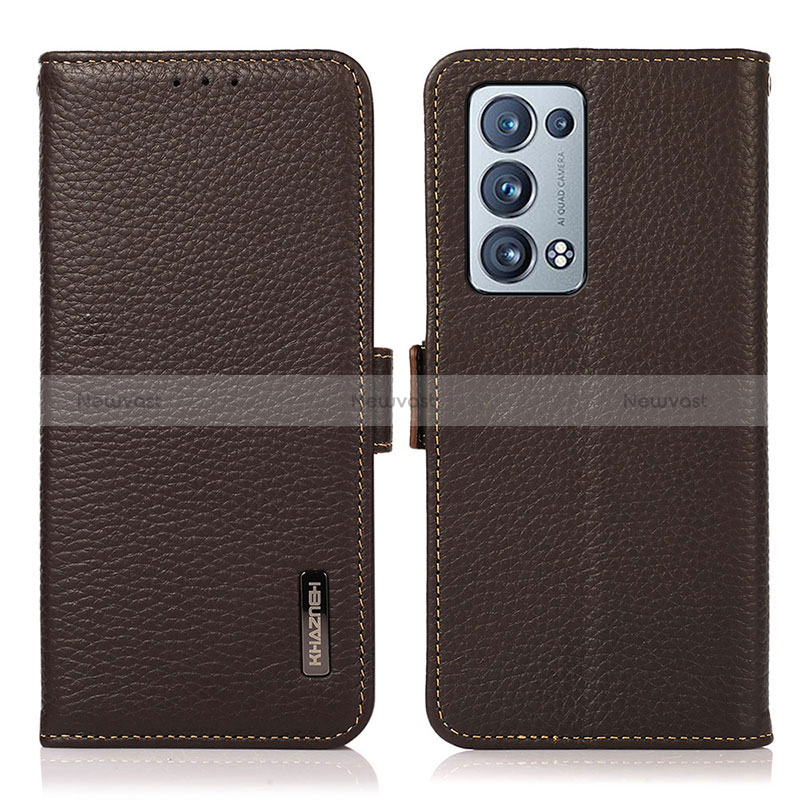 Leather Case Stands Flip Cover Holder B03H for Oppo Reno6 Pro 5G Brown