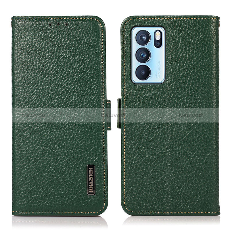 Leather Case Stands Flip Cover Holder B03H for Oppo Reno6 Pro 5G India Green