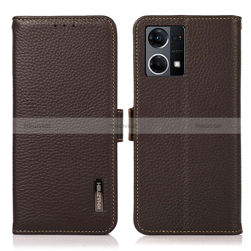 Leather Case Stands Flip Cover Holder B03H for Oppo Reno7 4G Brown