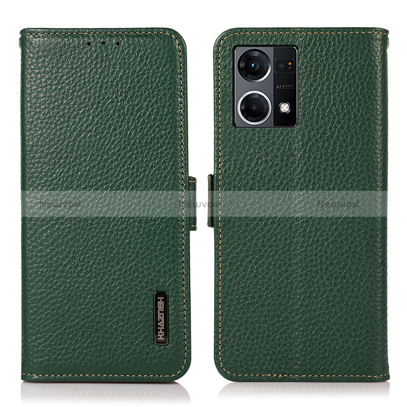 Leather Case Stands Flip Cover Holder B03H for Oppo Reno7 4G Green