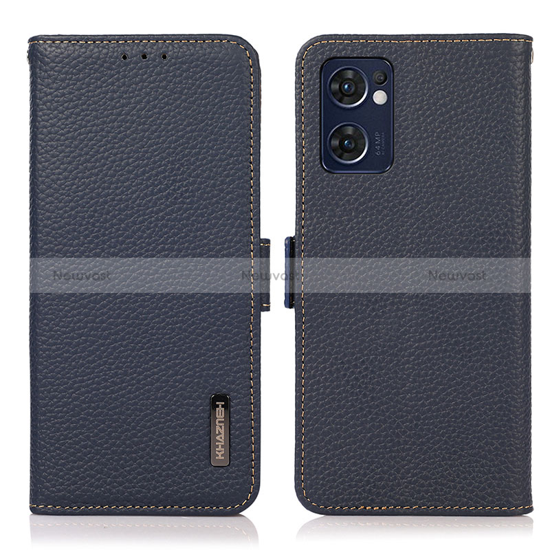 Leather Case Stands Flip Cover Holder B03H for Oppo Reno7 5G Blue