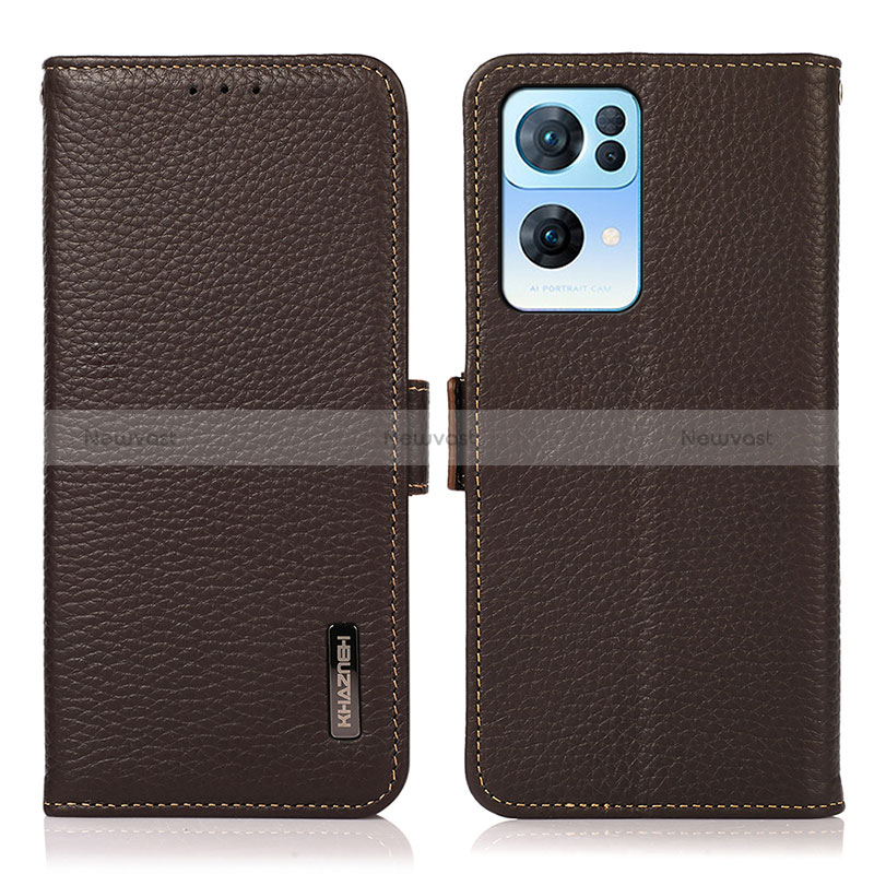 Leather Case Stands Flip Cover Holder B03H for Oppo Reno7 Pro 5G Brown