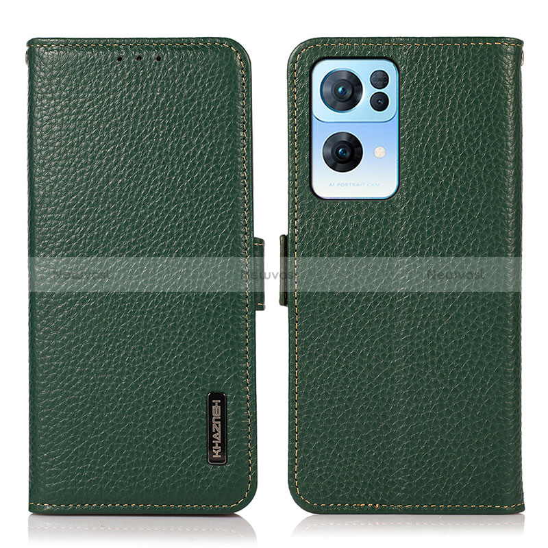 Leather Case Stands Flip Cover Holder B03H for Oppo Reno7 Pro 5G Green