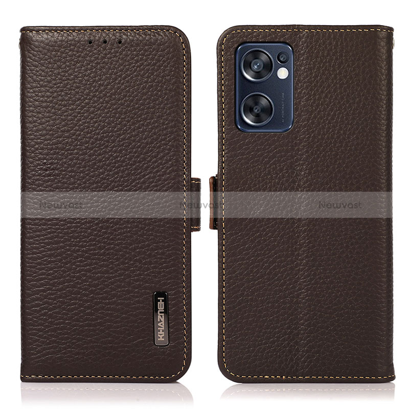 Leather Case Stands Flip Cover Holder B03H for Oppo Reno7 SE 5G Brown