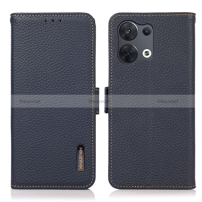 Leather Case Stands Flip Cover Holder B03H for Oppo Reno8 5G Blue