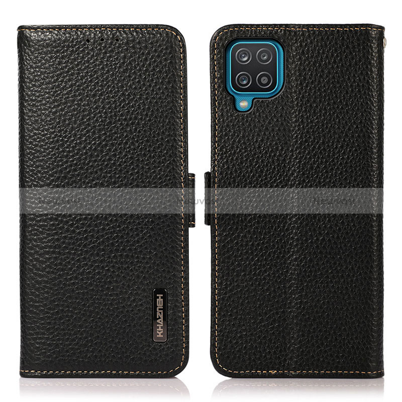 Leather Case Stands Flip Cover Holder B03H for Samsung Galaxy A12 Nacho Black