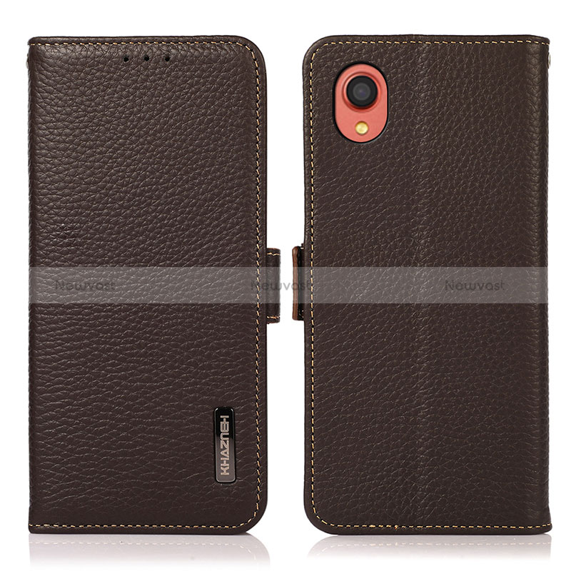 Leather Case Stands Flip Cover Holder B03H for Samsung Galaxy A22 5G SC-56B Brown