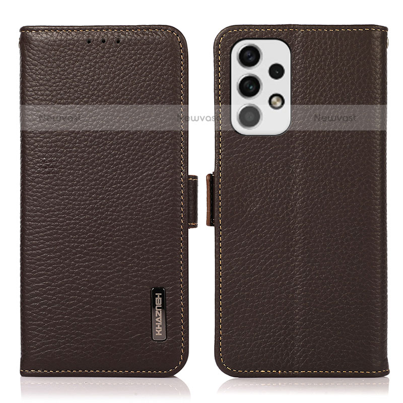 Leather Case Stands Flip Cover Holder B03H for Samsung Galaxy A23 5G Brown