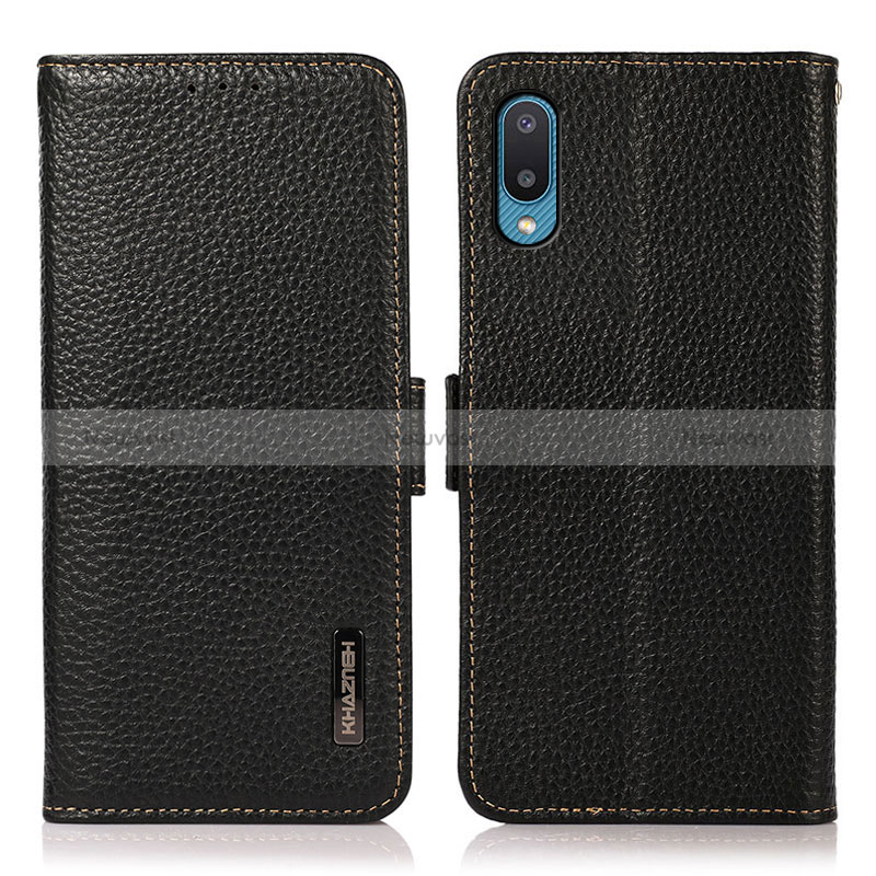 Leather Case Stands Flip Cover Holder B03H for Samsung Galaxy M02 Black