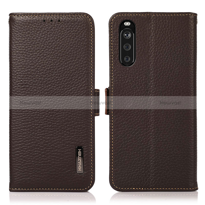 Leather Case Stands Flip Cover Holder B03H for Sony Xperia 10 III Brown