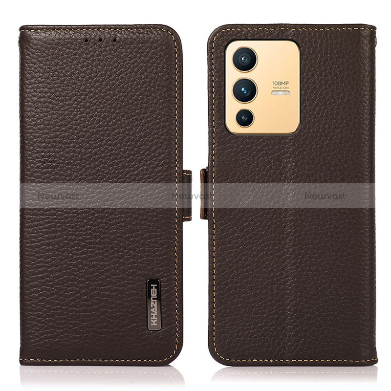 Leather Case Stands Flip Cover Holder B03H for Vivo V23 5G Brown