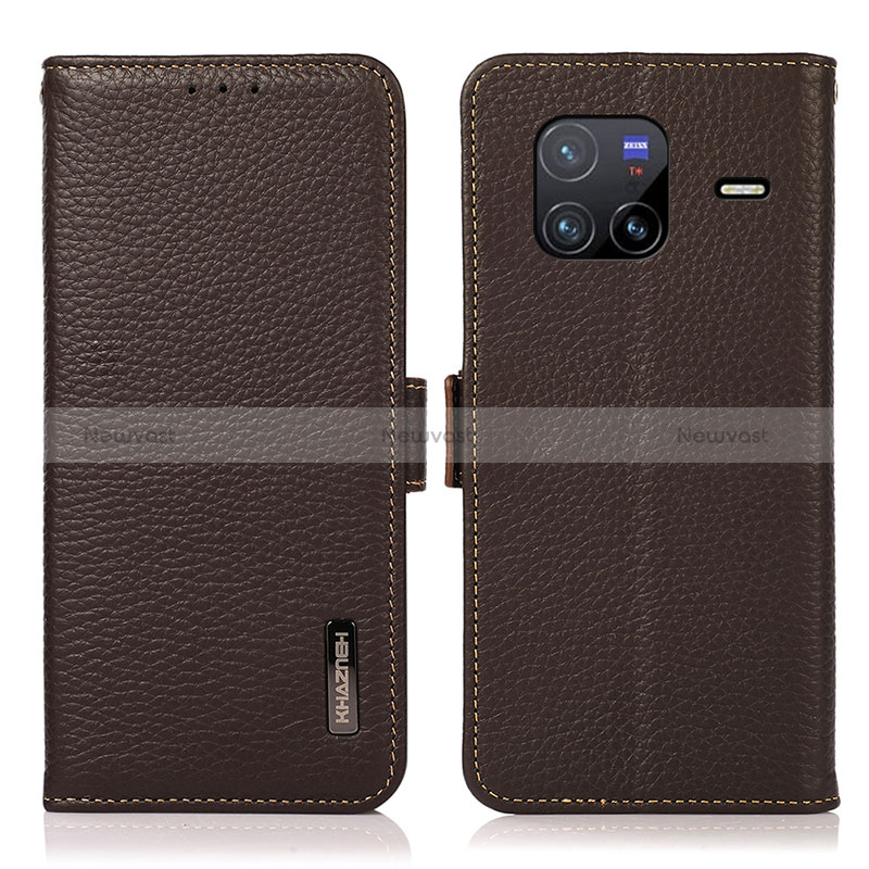 Leather Case Stands Flip Cover Holder B03H for Vivo X80 5G Brown