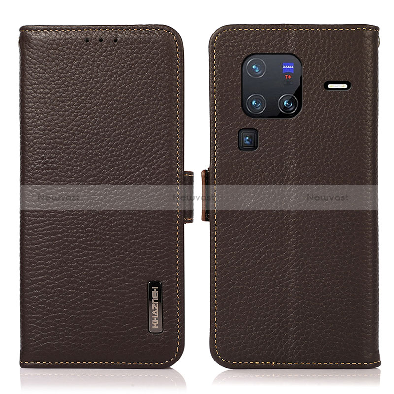 Leather Case Stands Flip Cover Holder B03H for Vivo X80 Pro 5G Brown