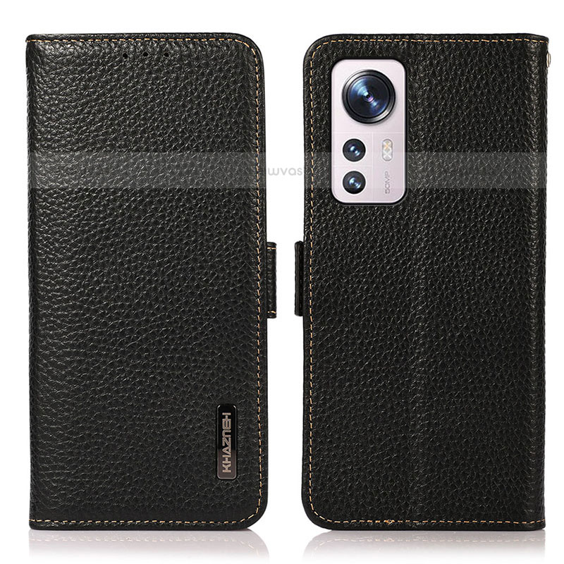 Leather Case Stands Flip Cover Holder B03H for Xiaomi Mi 12 Pro 5G Black