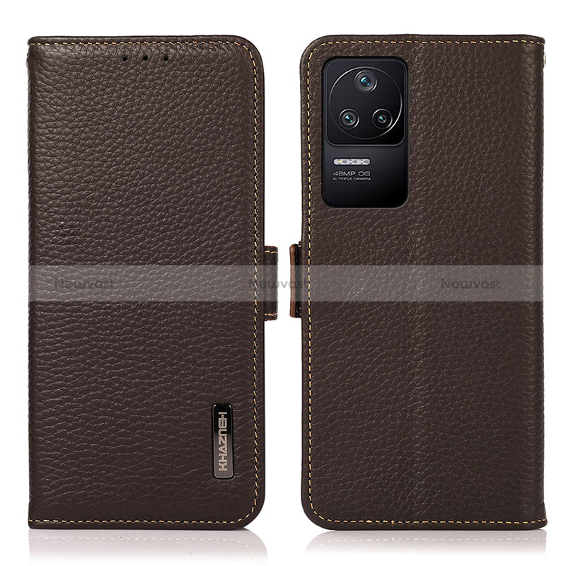 Leather Case Stands Flip Cover Holder B03H for Xiaomi Poco F4 5G Brown