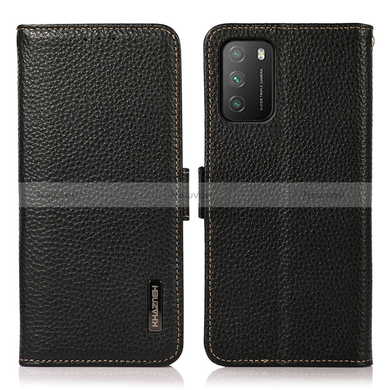 Leather Case Stands Flip Cover Holder B03H for Xiaomi Poco M3 Black