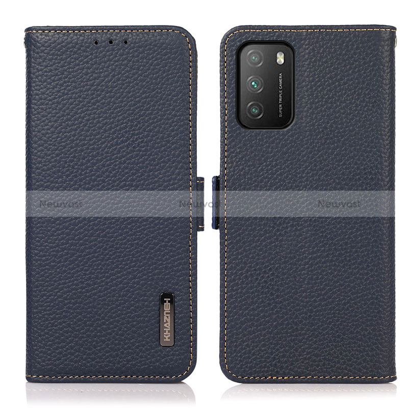 Leather Case Stands Flip Cover Holder B03H for Xiaomi Poco M3 Blue