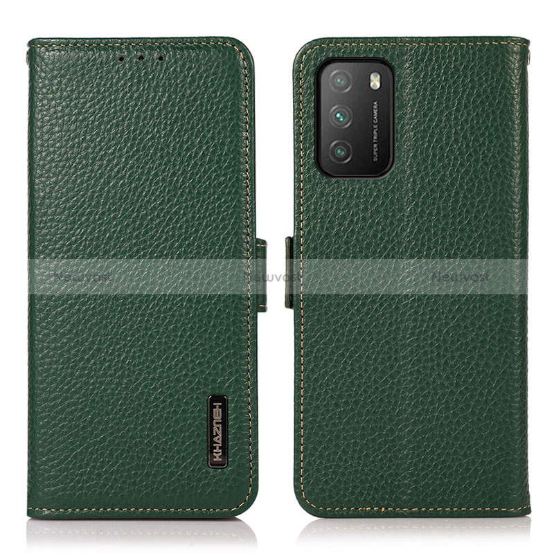 Leather Case Stands Flip Cover Holder B03H for Xiaomi Poco M3 Green