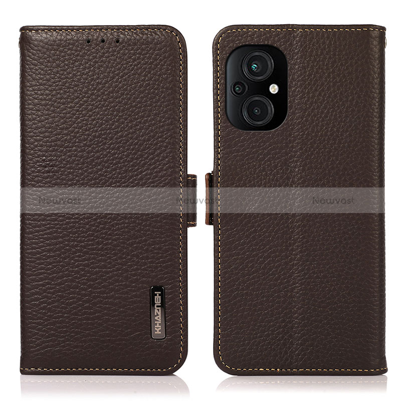 Leather Case Stands Flip Cover Holder B03H for Xiaomi Poco M5 4G Brown
