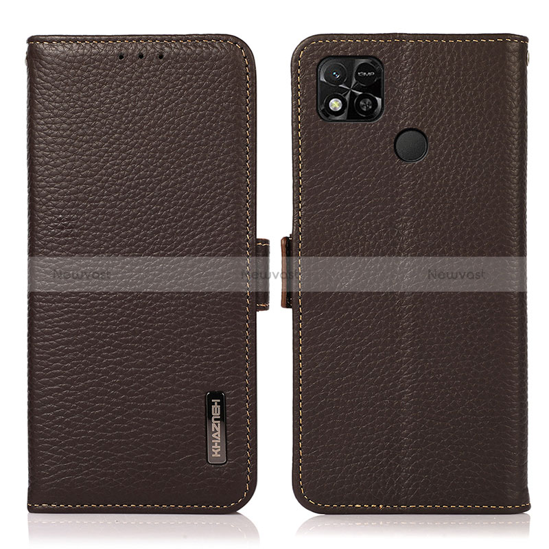 Leather Case Stands Flip Cover Holder B03H for Xiaomi Redmi 9C NFC Brown