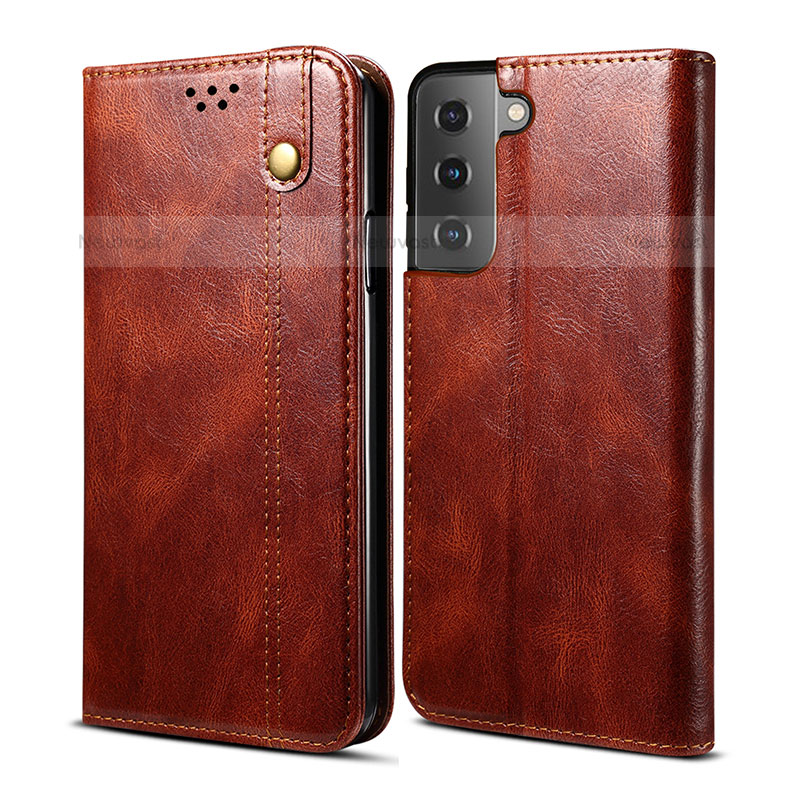 Leather Case Stands Flip Cover Holder B03S for Samsung Galaxy S21 5G Brown