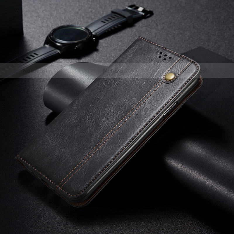 Leather Case Stands Flip Cover Holder B03S for Samsung Galaxy S22 Ultra 5G Black